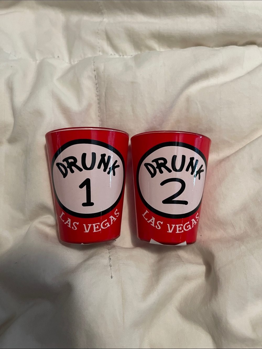 Drunk 1 & Drunk 2 Red Las Vegas Shot Glasses - Set of 2